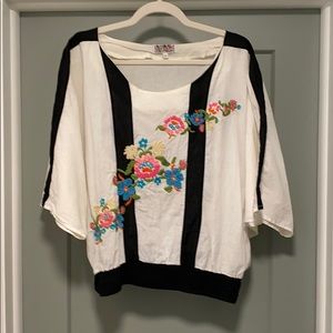 Anthropologie Flower embroidered top